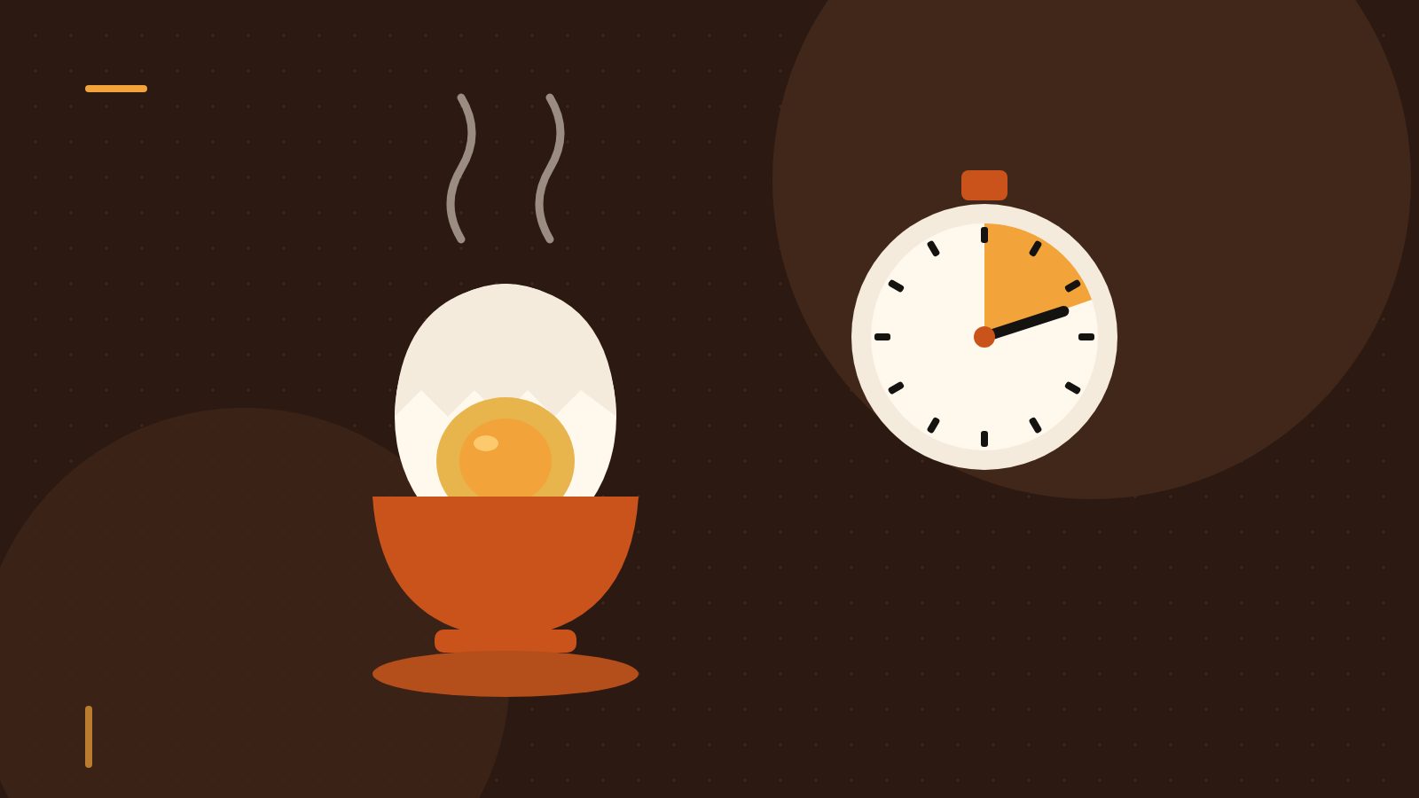 Editorial illustration of a soft-boiled egg in an egg cup beside a kitchen timer