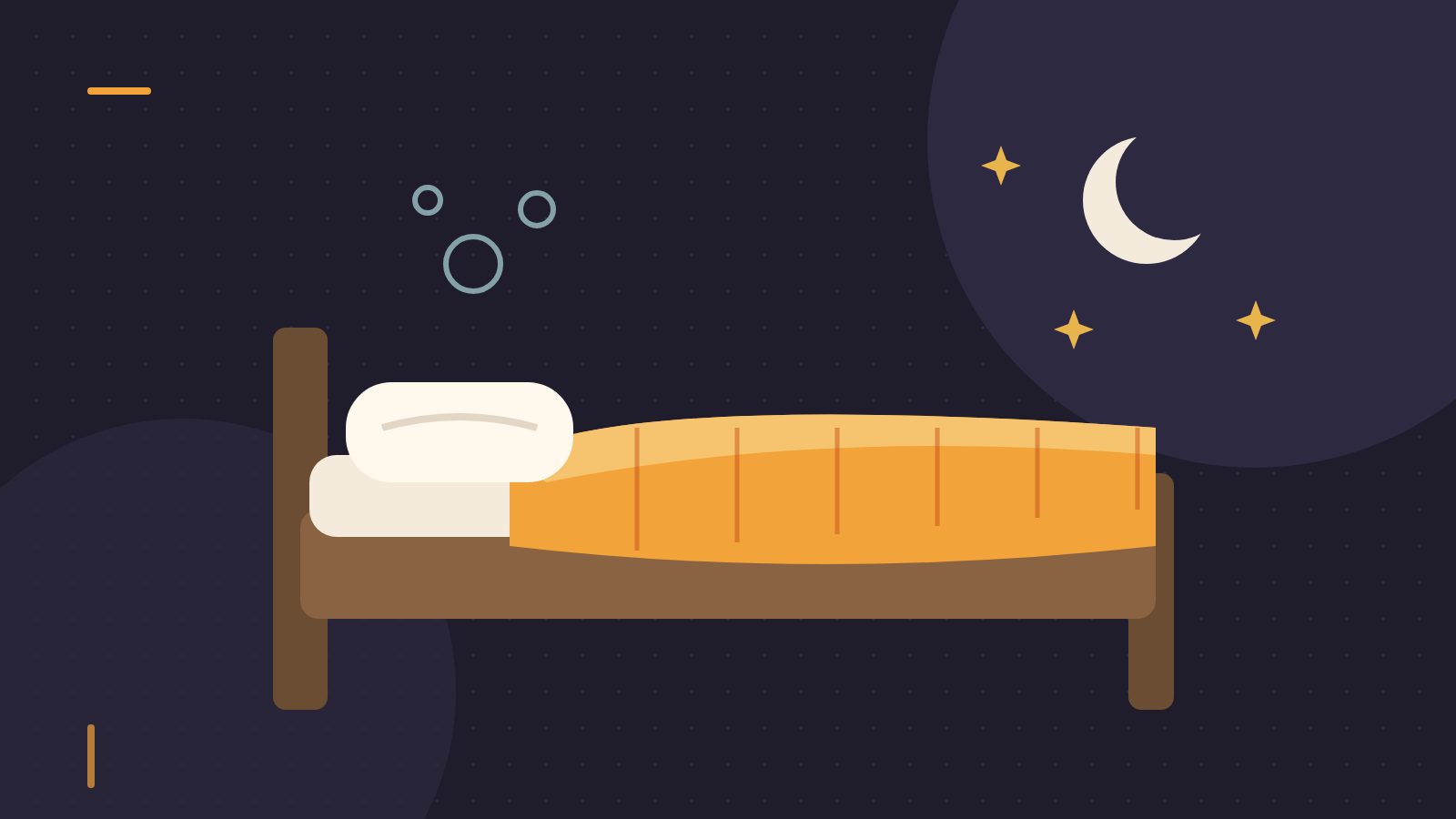 Editorial illustration of a made bed with fresh sheets under a night sky