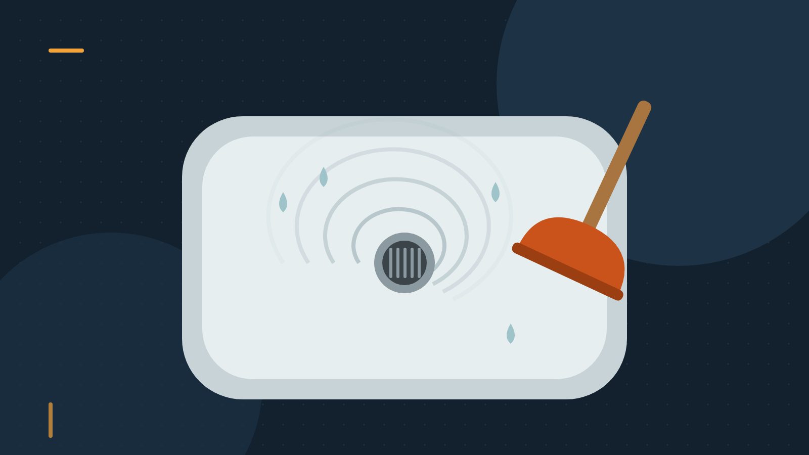 Editorial illustration of a sink with a swirling plug hole and a plunger