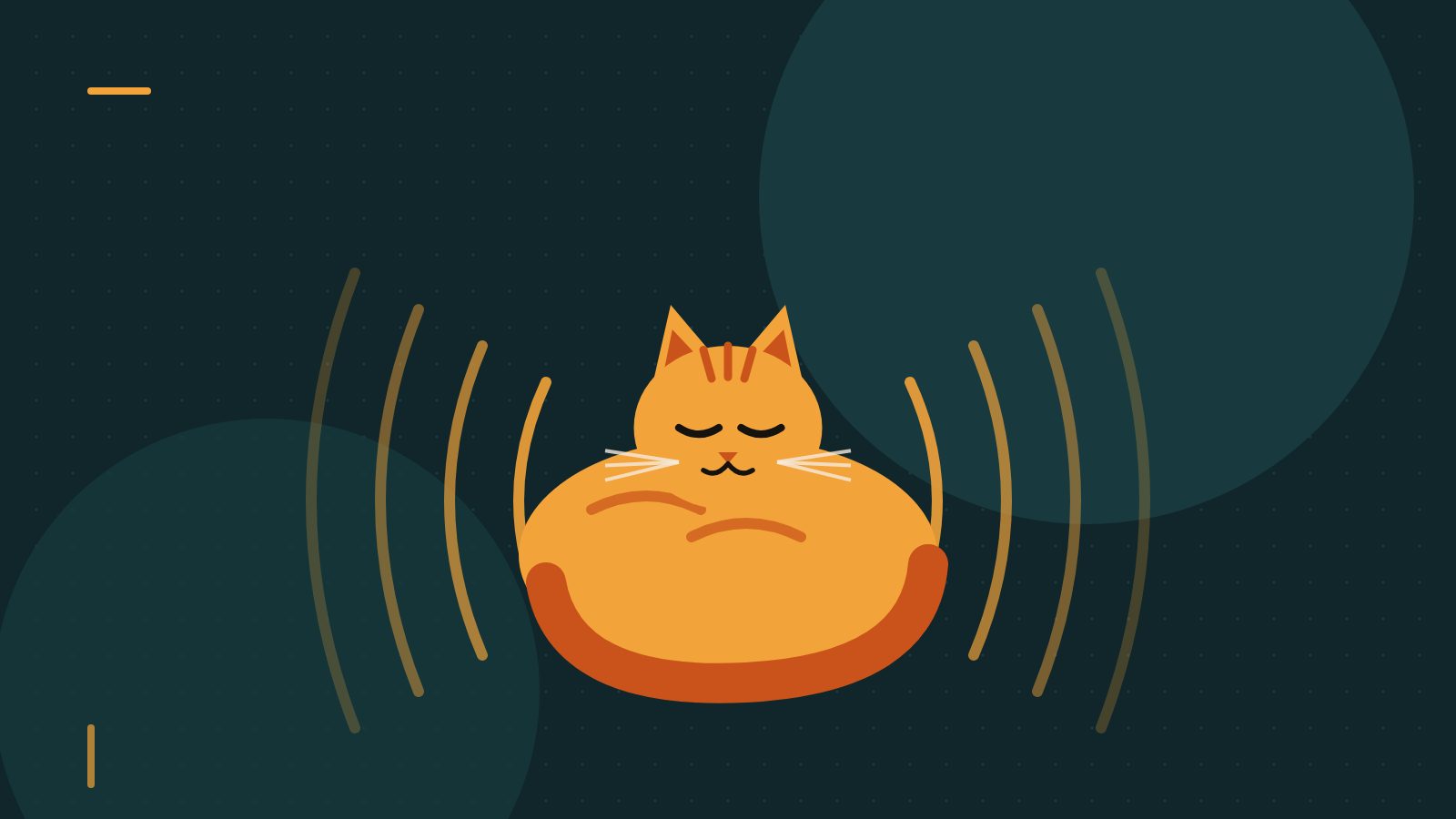 Editorial illustration of a curled-up purring cat with sound waves