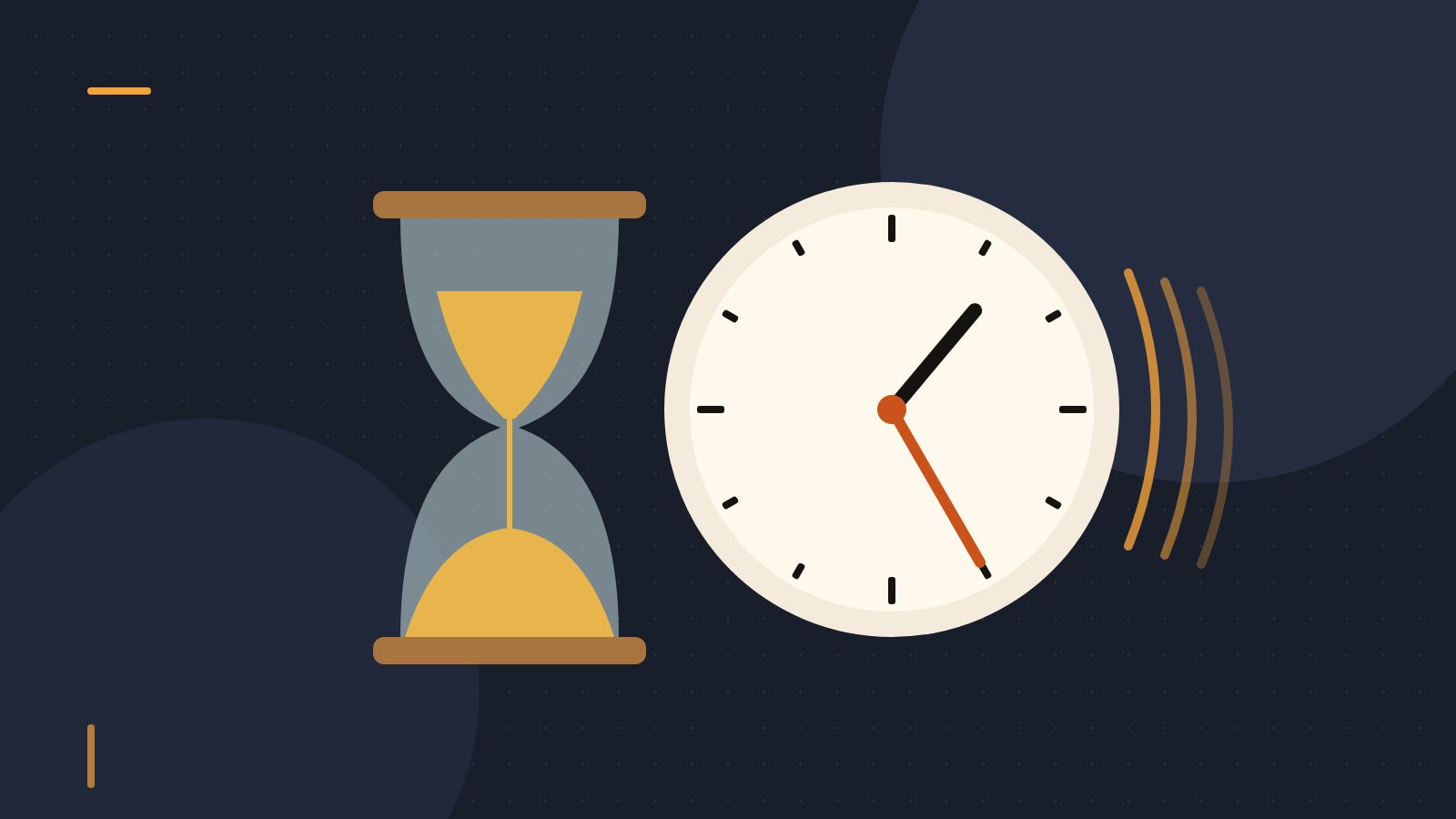 Editorial illustration of an hourglass beside a clock