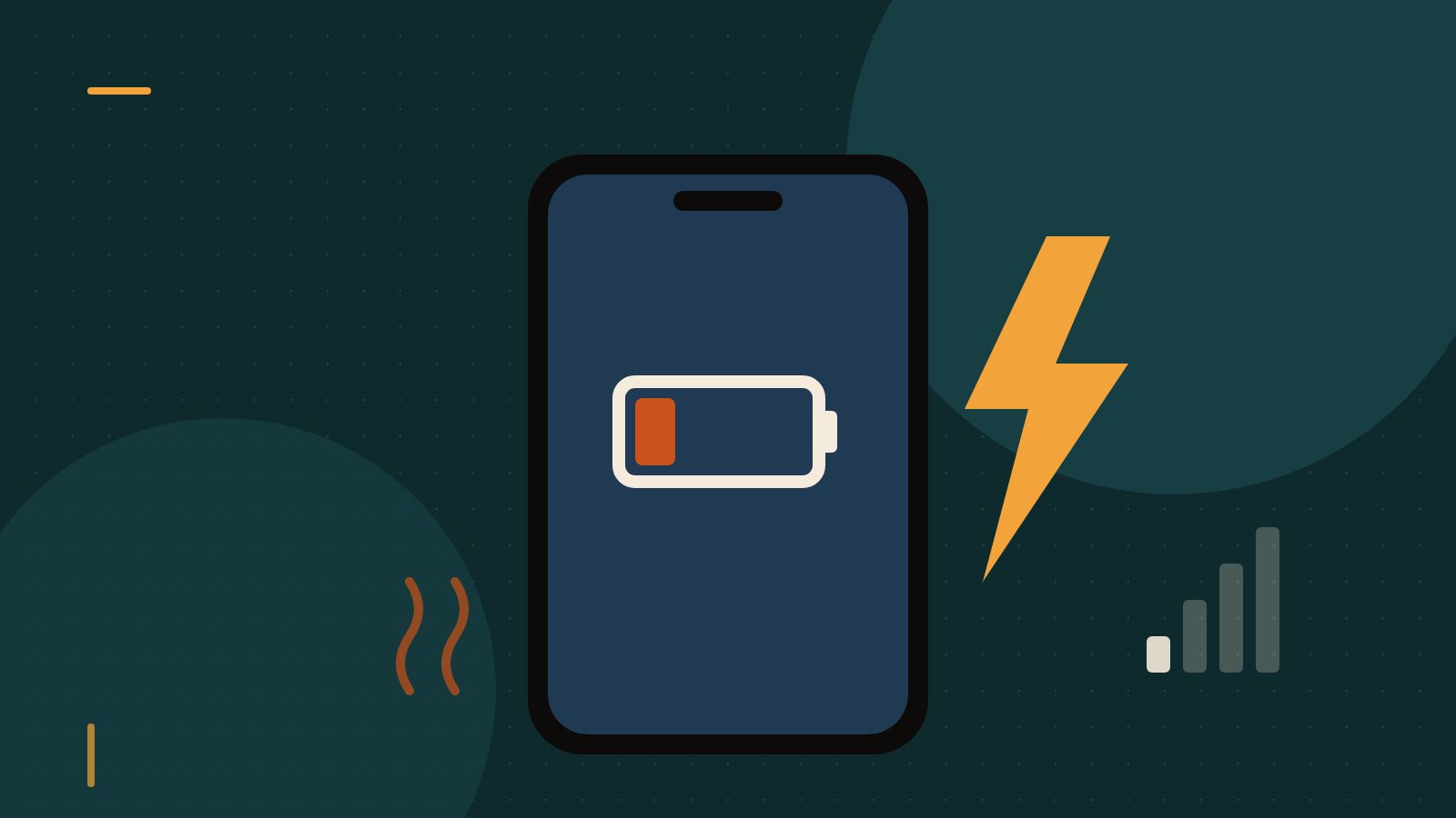 Editorial illustration of a smartphone with a low battery and a lightning bolt